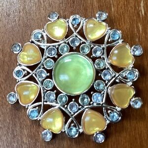 Brooch Silver-tone Yellow Hearts Design Brand: Unknown